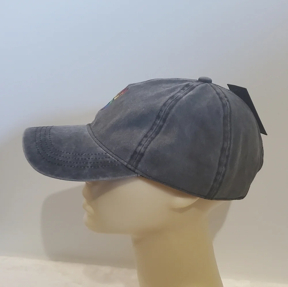 David and Young Black Washed Denim Baseball Hat Cap Peace Rainbow Pride …